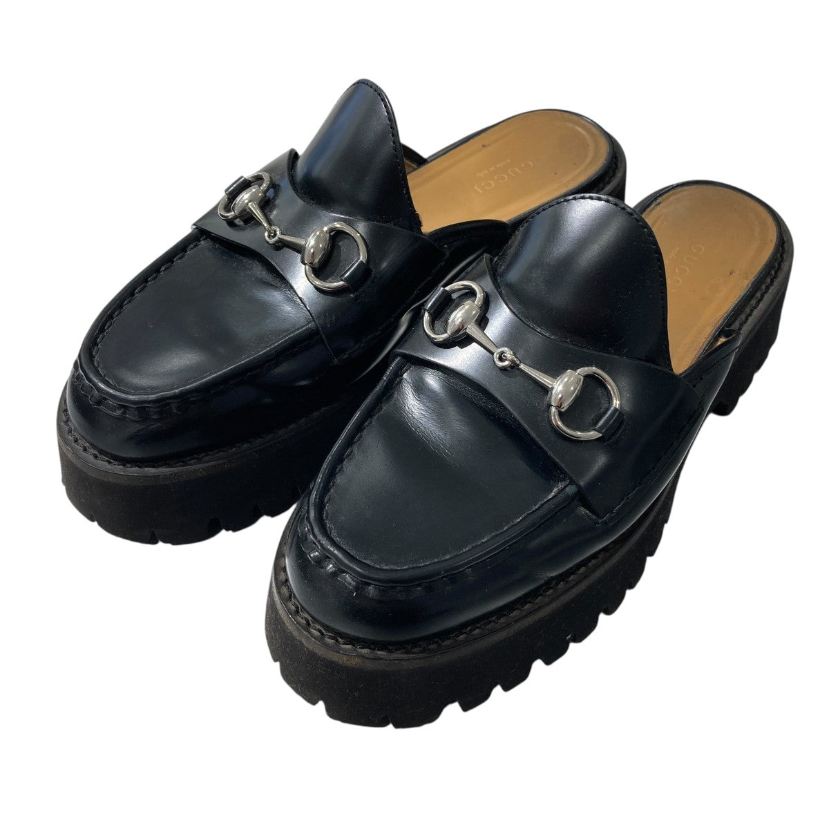 グッチ レザー ミュール ホースビット プラットフォーム サイズ37 黒 GUCCI(グッチ) ホースビットレザーミュール764207 764207 ブラック