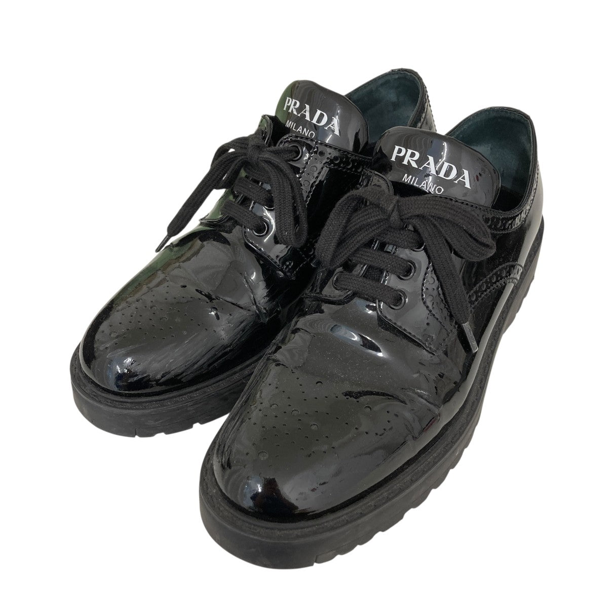 PRADA(プラダ) パテントレザーウイングチップシューズ ブラック サイズ