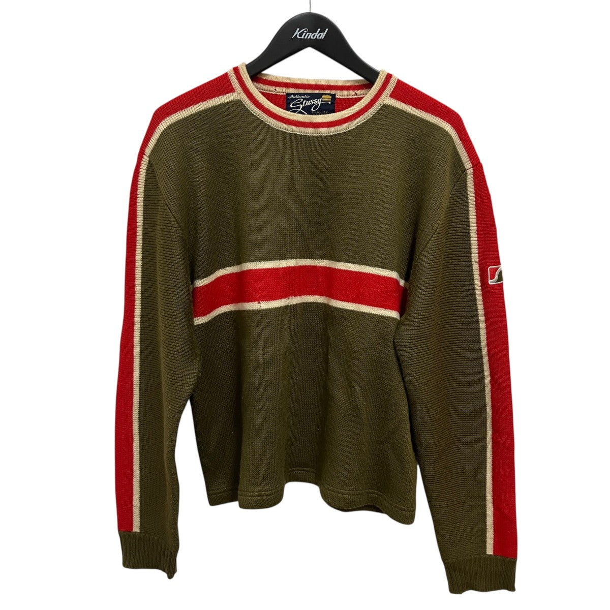 stussy(ステューシー) 90ssクルーネックニット オリーブ×レッド サイズ