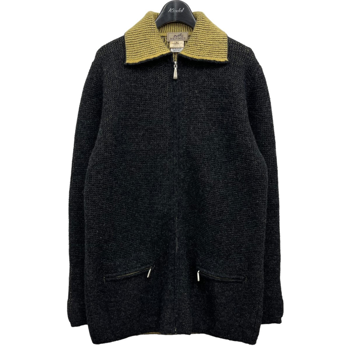 HERMES(エルメス) ｢w-face knit blouson｣ ジップカシミアニット グレー×イエロー サイズ  13｜【公式】カインドオルオンライン ブランド古着・中古通販【kindal】