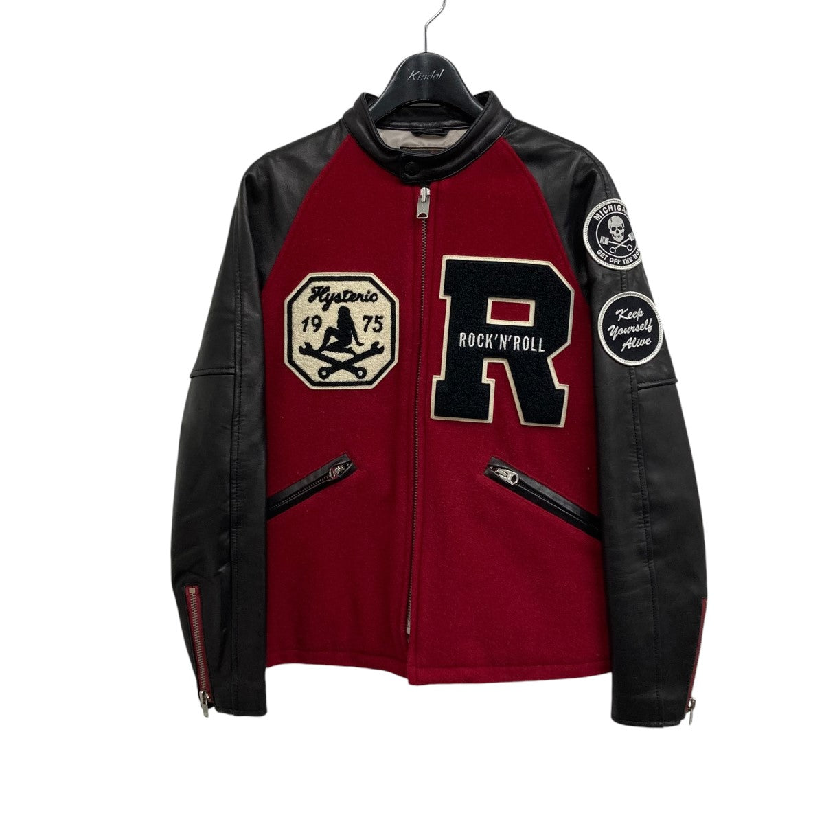 Hysteric Glamour(ヒステリックグラマー) ROCK’N ROLL 袖レザー ワッペン スタジャン 0134AB03 レッド×ブラック  サイズ S｜【公式】カインドオルオンライン ブランド古着・中古通販【kindal】