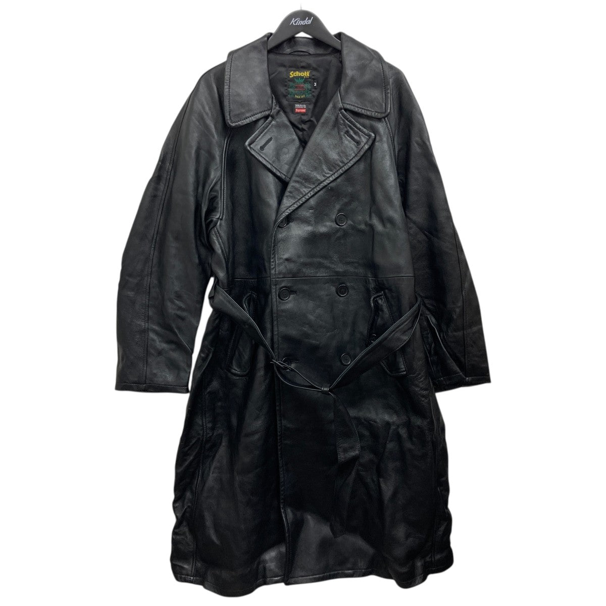 Supreme×Schott 22AWLeather Trench Coatレザーコート ブラック サイズ