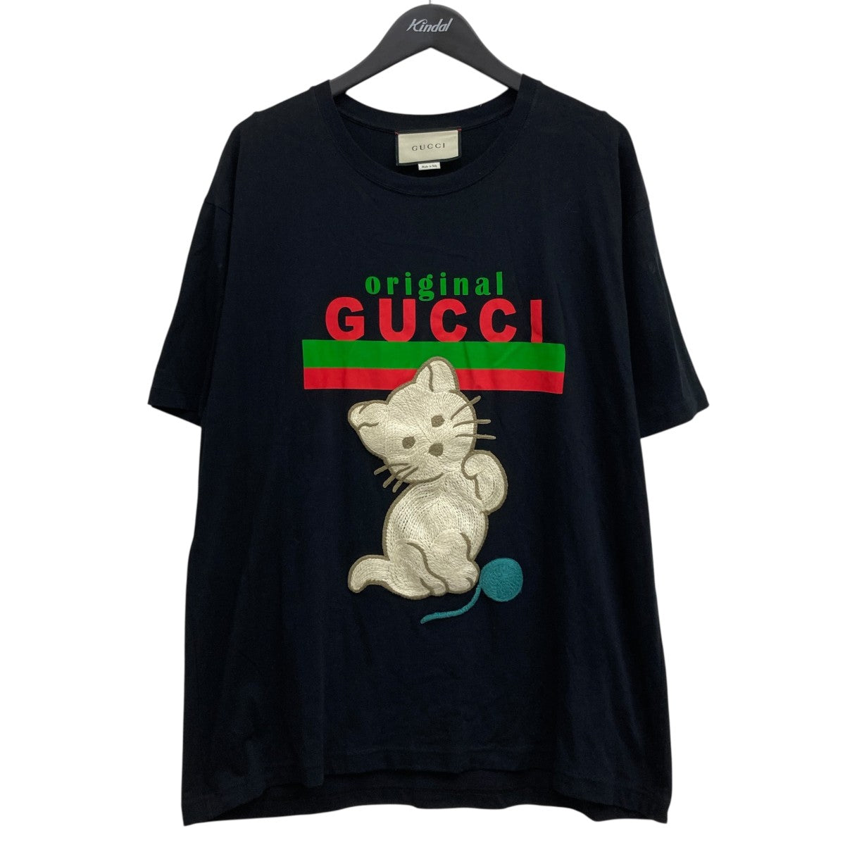 【美品】グッチ キャット エンブロイダリー Tシャツ ブラック GUCCI GUCCI(グッチ) キャットエンブロイダリープリントTシャツ