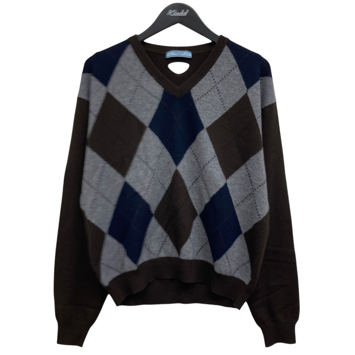 PRADA(プラダ) V-neck cashmere sweater カシミヤアーガイル