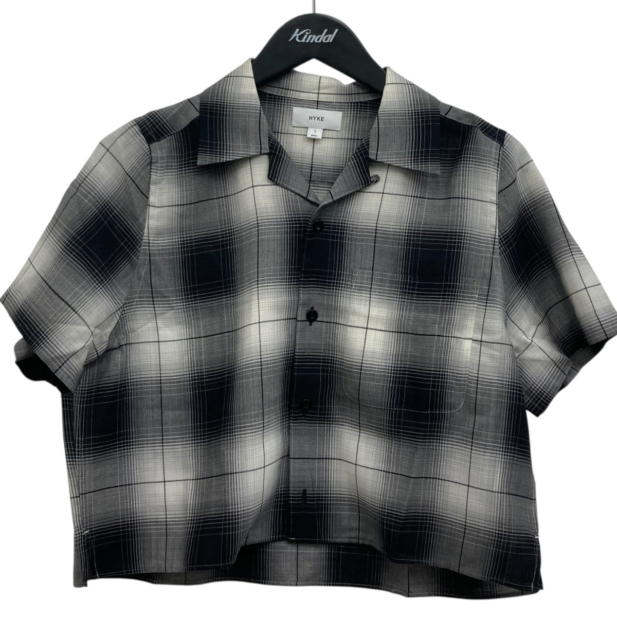 HYKE ハイクオンブレ チェック クロップド シャツ 黒 HYKE(ハイク) 25SS クロップド半袖オンブレチェックシャツ 15235
