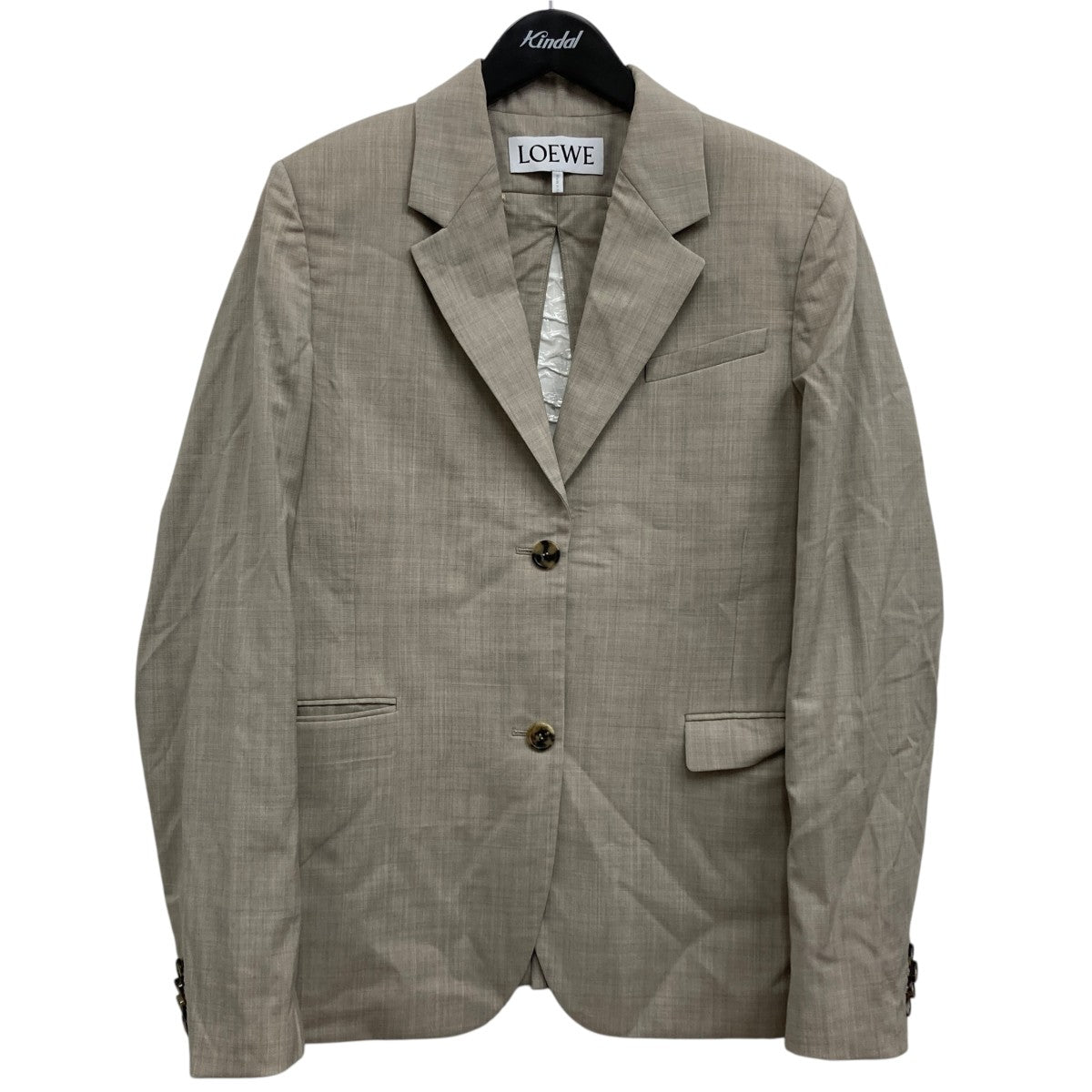 希少 Loewe ノーカラージャケット ベルト スエード ミドル丈 スペイン製 LOEWE(ロエベ) 25SSTAILORED JACKETIN WOOL BEIGE テーラード