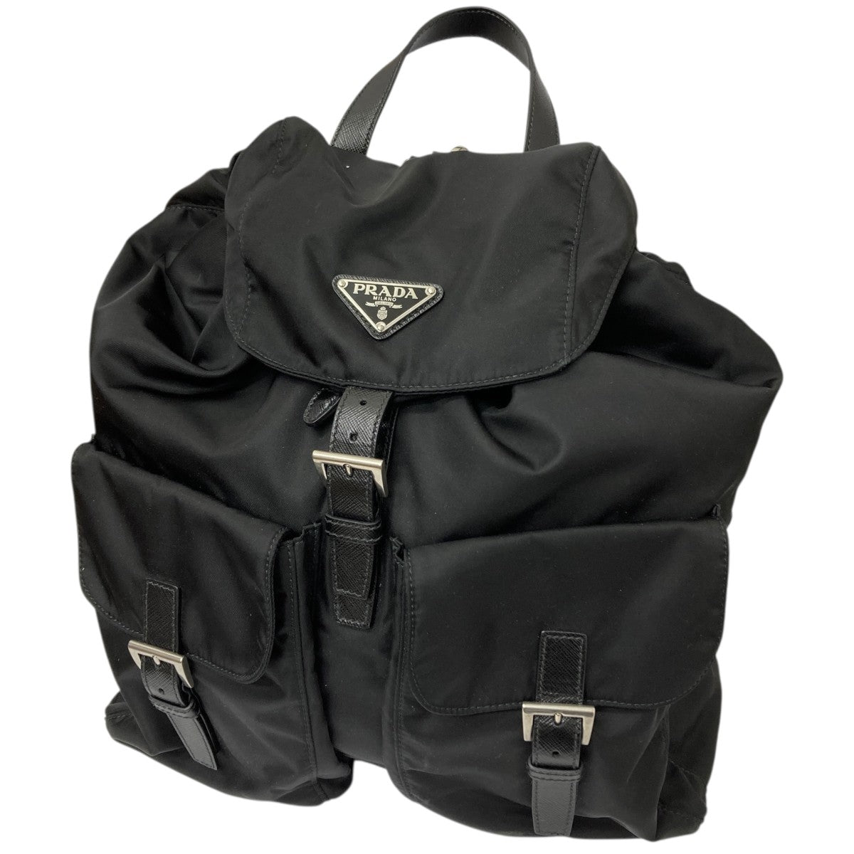 PRADA ブラックナイロンバックパック　スタッズ　サフィアーノ新品未使用 永遠の憧れ】PRADA Re-Nylon xサフィアーノレザーバックパック