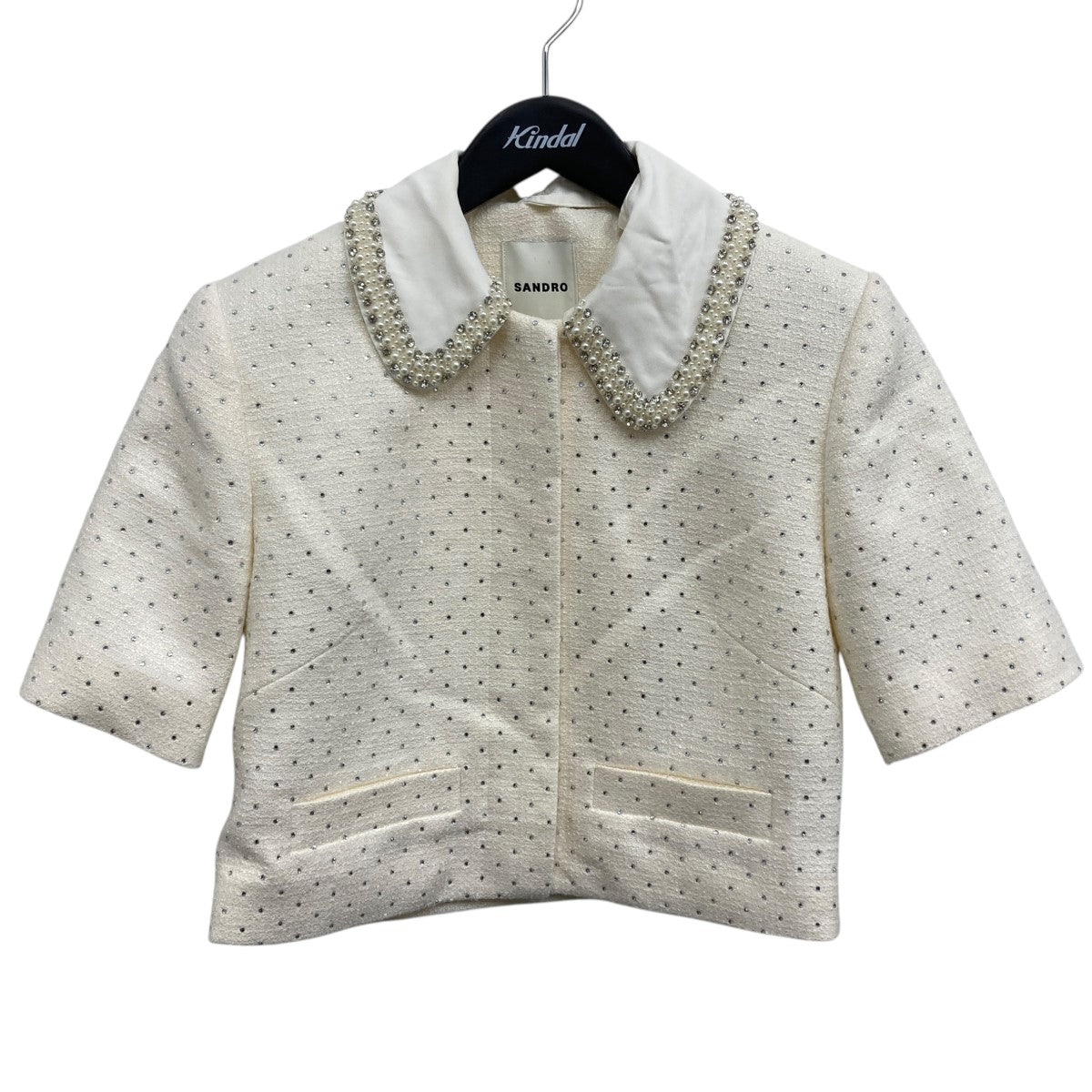 Short-sleeved rhinestone jacket ラインストーンブラウス