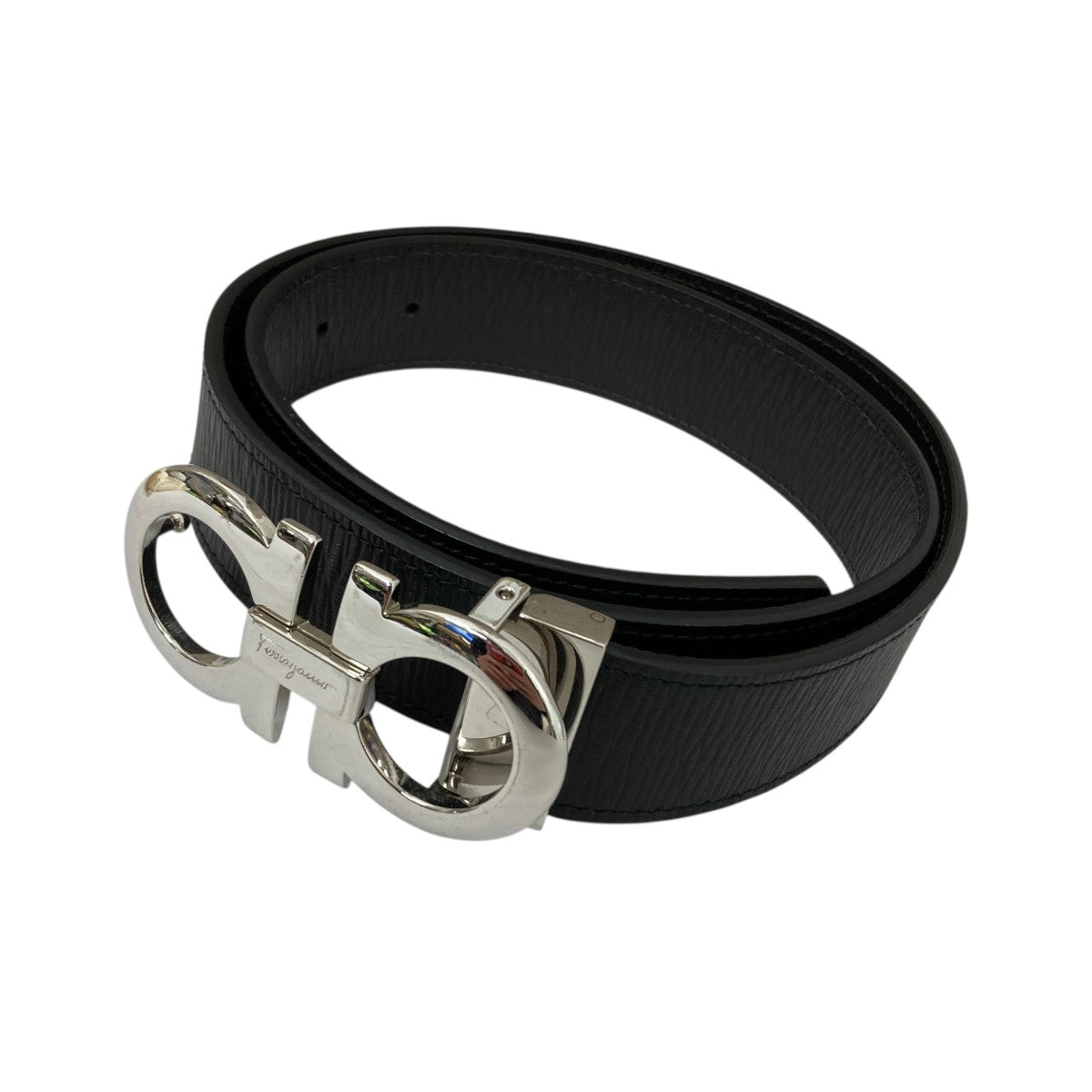 サルヴァトーレフェラガモ ダブルガンチーニ ベルト ブラック シルバー 黒 サルヴァトーレフェラガモ ダブルガンチーニ ベルト ブラック シルバー