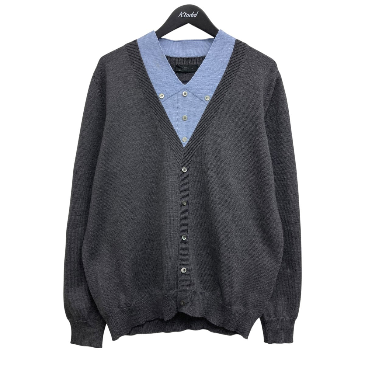 PRADA(プラダ) Vネックニット UMG390 グレー×ブルー サイズ 56