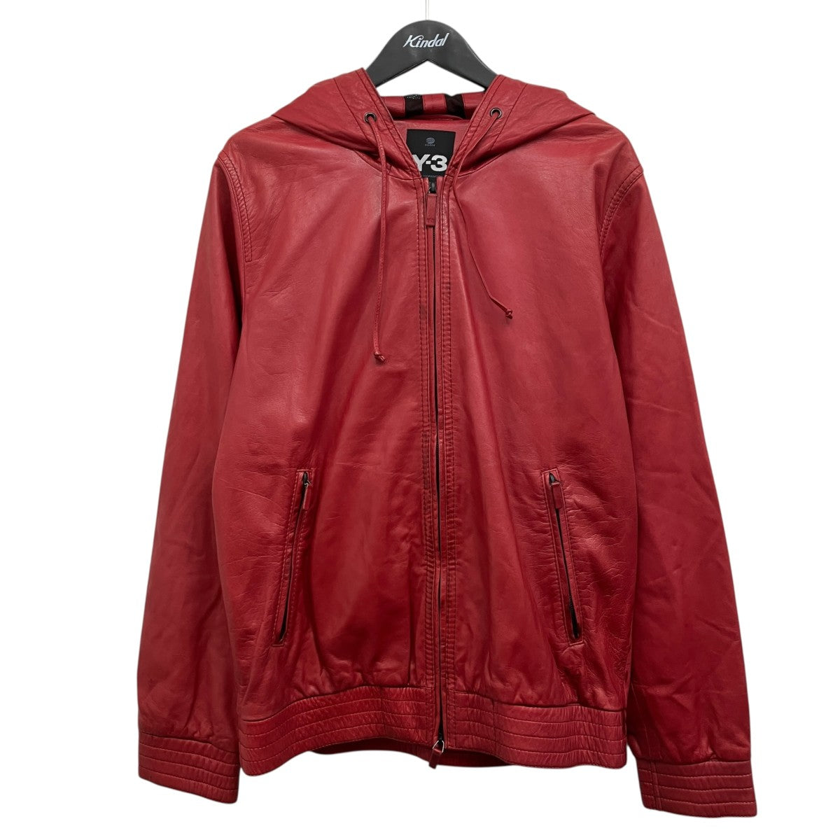 Y-3×adidas フーデッドレザージャケット E58500 レッド サイズ M