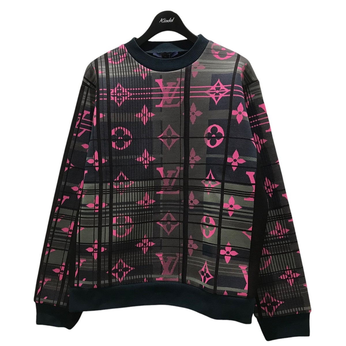 LOUIS VUITTON(ルイヴィトン) Monogram Jacquard Sweatshirtモノグラムジャガードスウェットシャツ1A8P0K  1A8P0K グレー×グリーン×ピンク サイズ M｜【公式】カインドオルオンライン ブランド古着・中古通販【kindal】