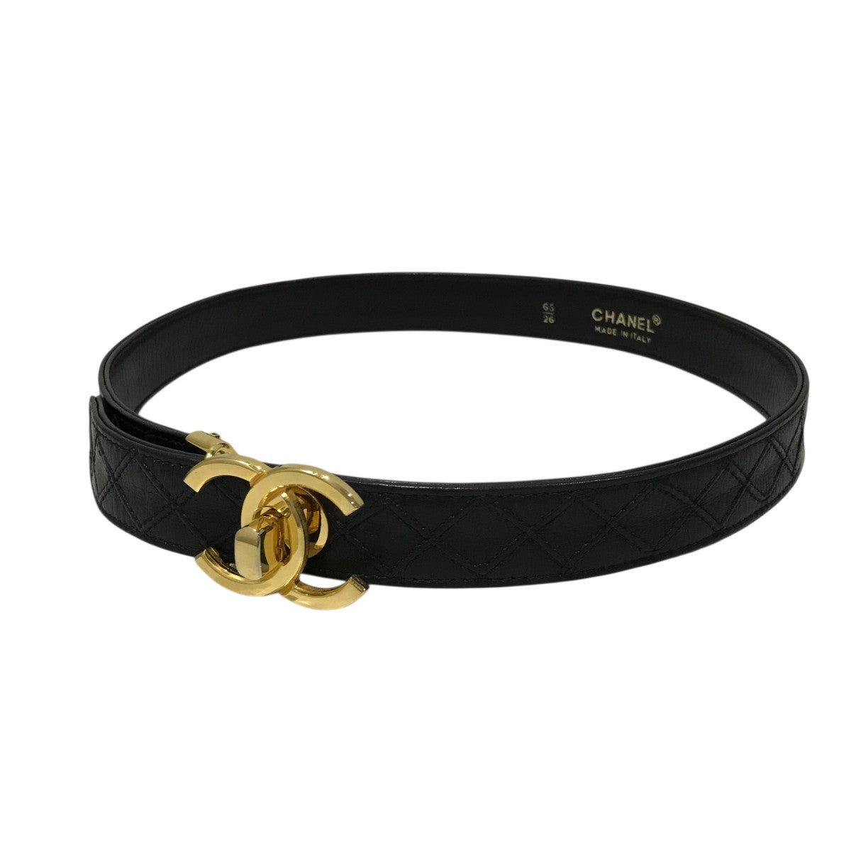CHANEL(シャネル) ココマークレザーベルト ブラック サイズ 65/26  