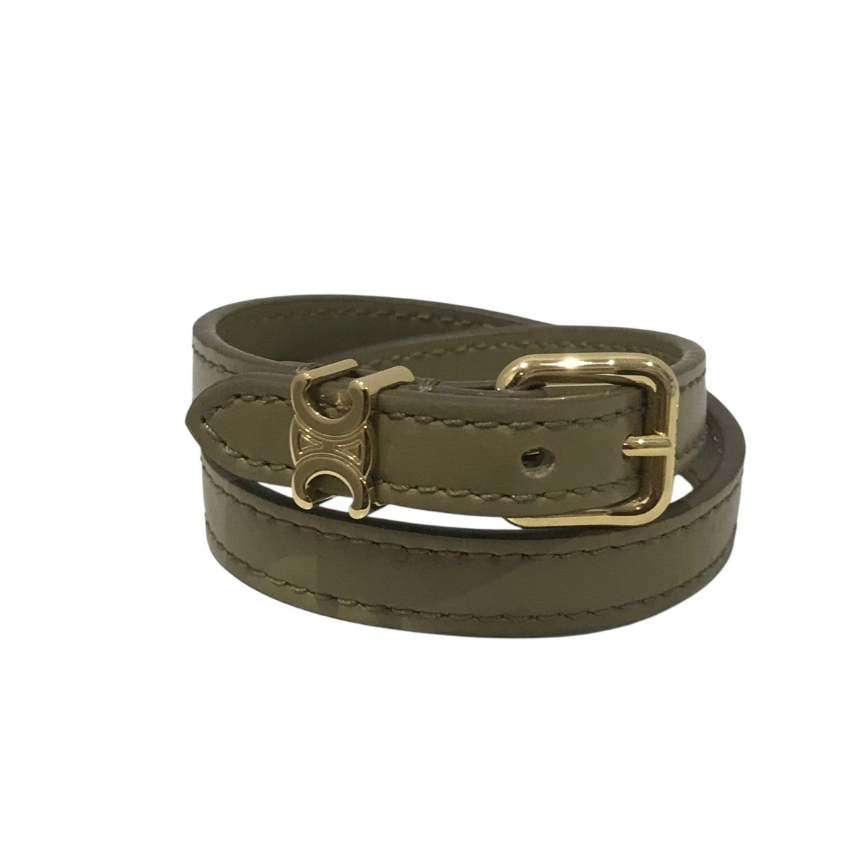 CELINE(セリーヌ) 【レキュイール ダブル】レザーブレスレット カーキ