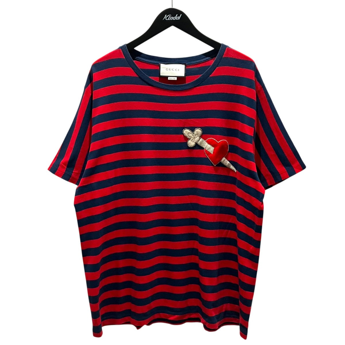 GUCCI　グッチ　カットソー　半袖シャツ　ボーダー　XS　ハート GUCCI(グッチ) ビジューハートワッペンボーダーTシャツ462013 462013