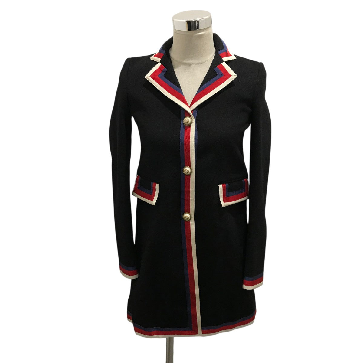 グッチ　GGパールボタン黒コート　シェリーライン 希少】 GUCCI GG パールボタン シェリーライン ロングコート ネイビー