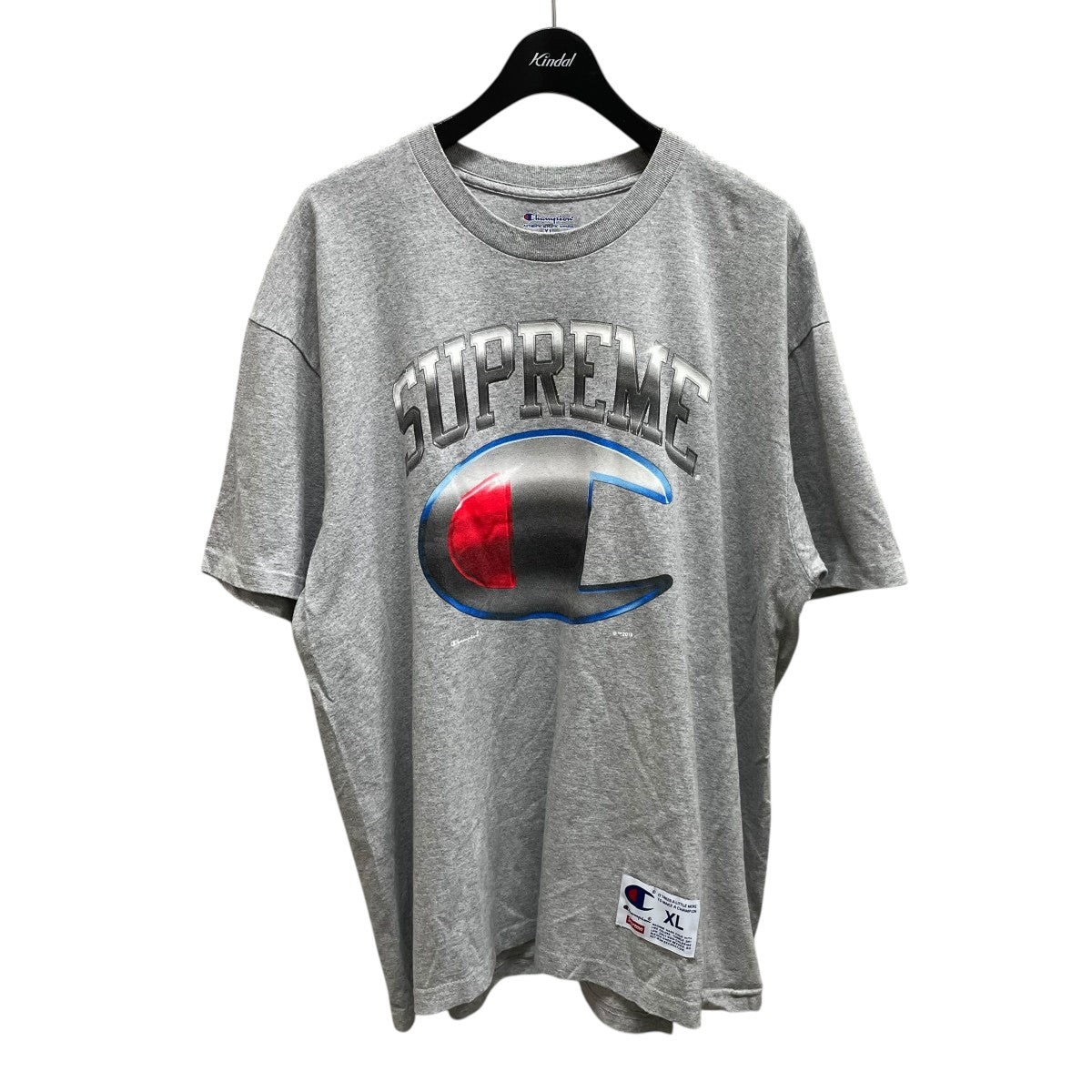 2840 U【超希少モデル】シュプリーム☆クリーパーロゴ Ｔシャツ グレー Supreme×Champion 19SSChrome TeeプリントTシャツ グレー サイズ XL