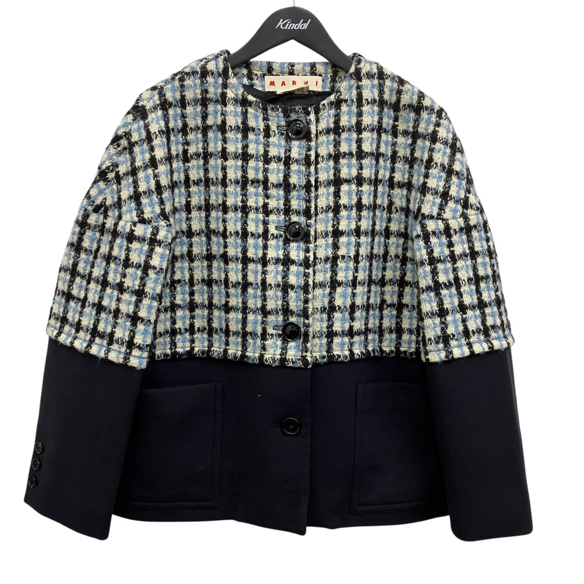 MARNI ジャケット ショート シルク アシンメトリー イタリア製 羽織り MARNI(マルニ) 切替ジャケット GIMA0127QU ホワイト×ネイビー サイズ