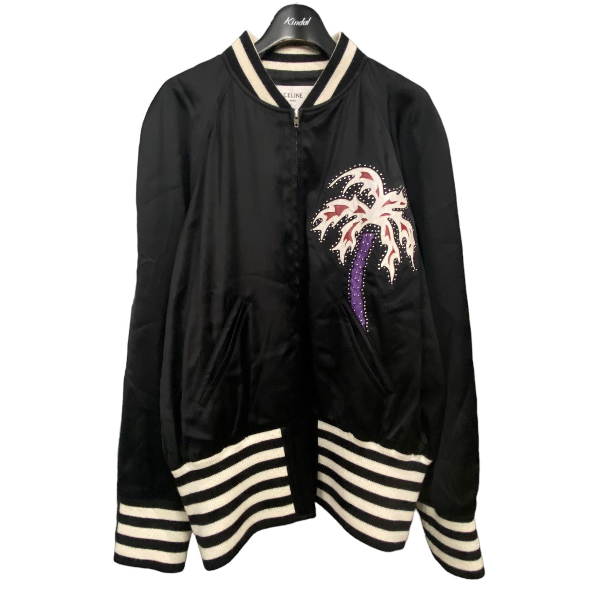 CELINE(セリーヌ) 22SS 「Satin Varsity Jacket With Artist Embroidery」 2V57H851C  ブラック×パープル サイズ 46｜【公式】カインドオルオンライン ブランド古着・中古通販【kindal】