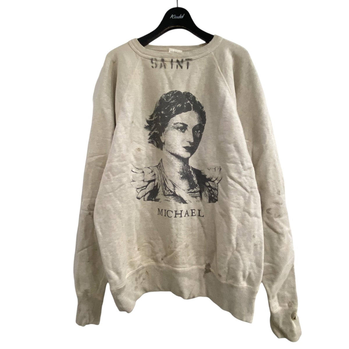 SAINT MICHAEL(セントマイケル) 21SS ｢RAGLAN SWEAT SH｣ ダメージ加工プリントスウェット  SM-S21-0000-024 ベージュ サイズ 14｜【公式】カインドオルオンライン ブランド古着・中古通販【kindal】