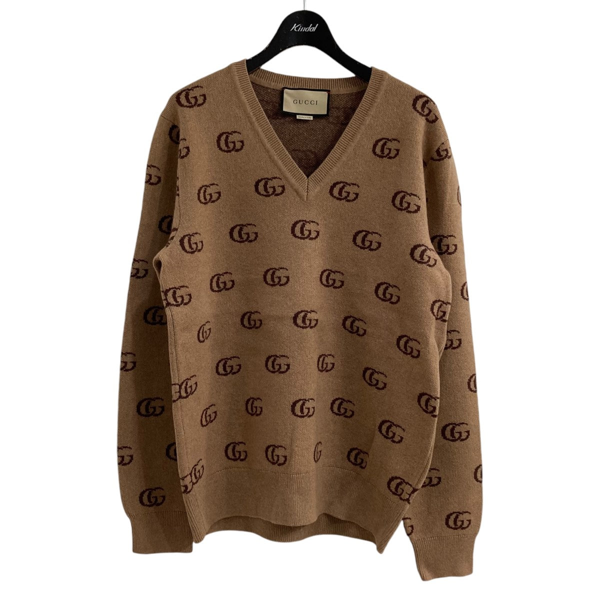 GUCCI(グッチ) カシミアGG柄Vネックニットセーター655104 655104 ブラウン サイズ S｜【公式】カインドオルオンライン  ブランド古着・中古通販【kindal】