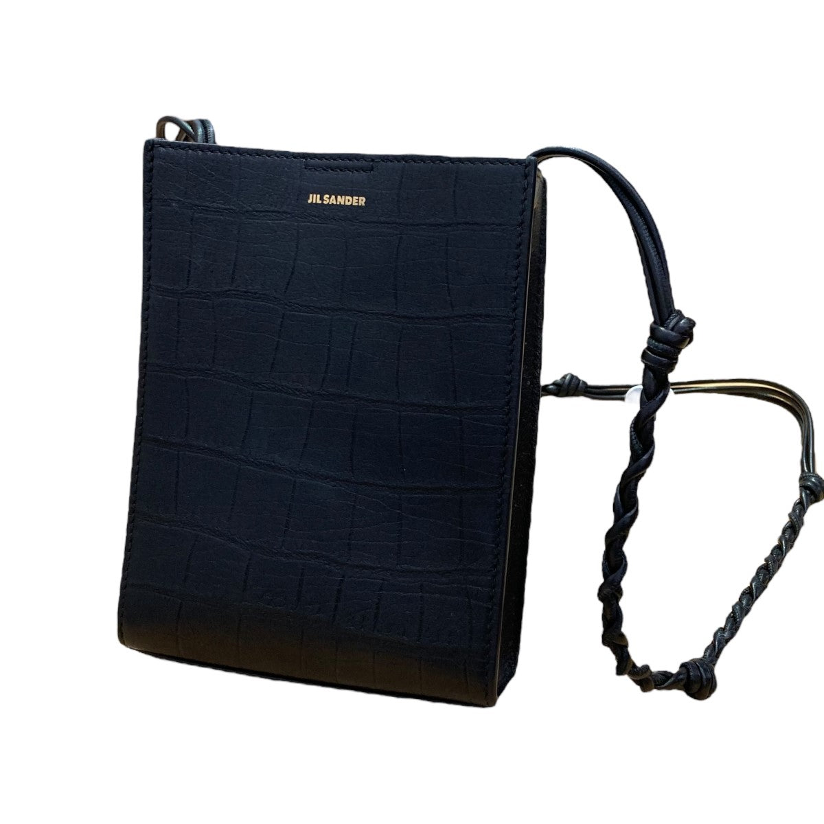 【美品】 ジルサンダー ショルダー コンパクト タングル エンボス 黒 ポーチ JIL SANDER(ジルサンダー) エンボス タングルショルダーバッグ