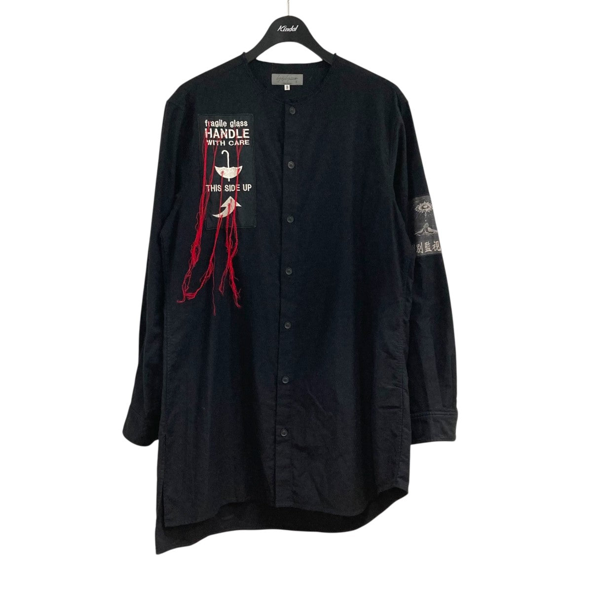 極美品 23SS◎ヨウジヤマモトプールオム 前当て布ロングシャツ 黒 L相当 極美品 23SS◎ヨウジヤマモトプールオム 前当て布ロングシャツ