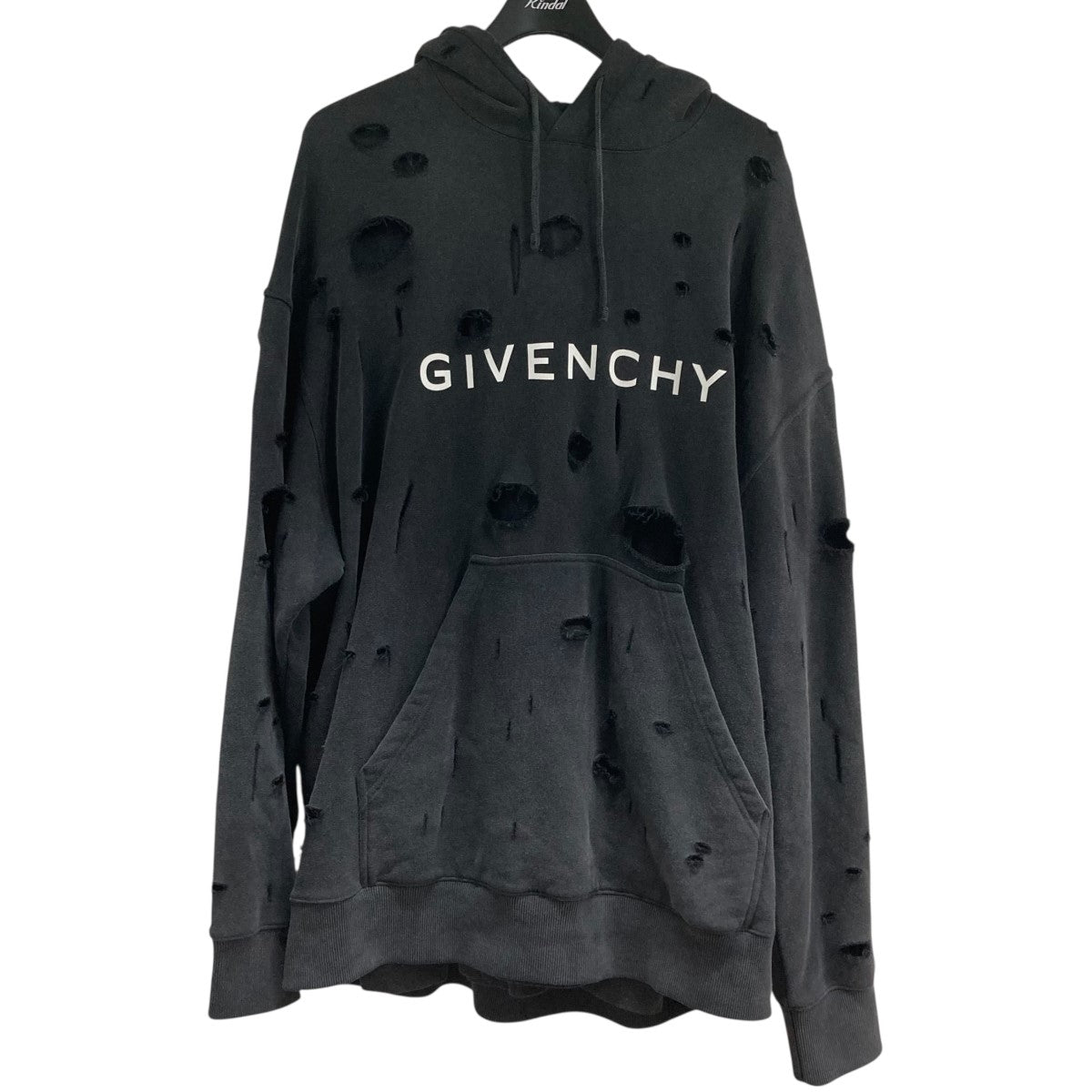 【極上美品】GIVENCHY ジバンシーデストロイ加工 ロゴパーカーブラック GIVENCHY(ジバンシィ) Tシャツドッキングデストロイ加工ロゴ