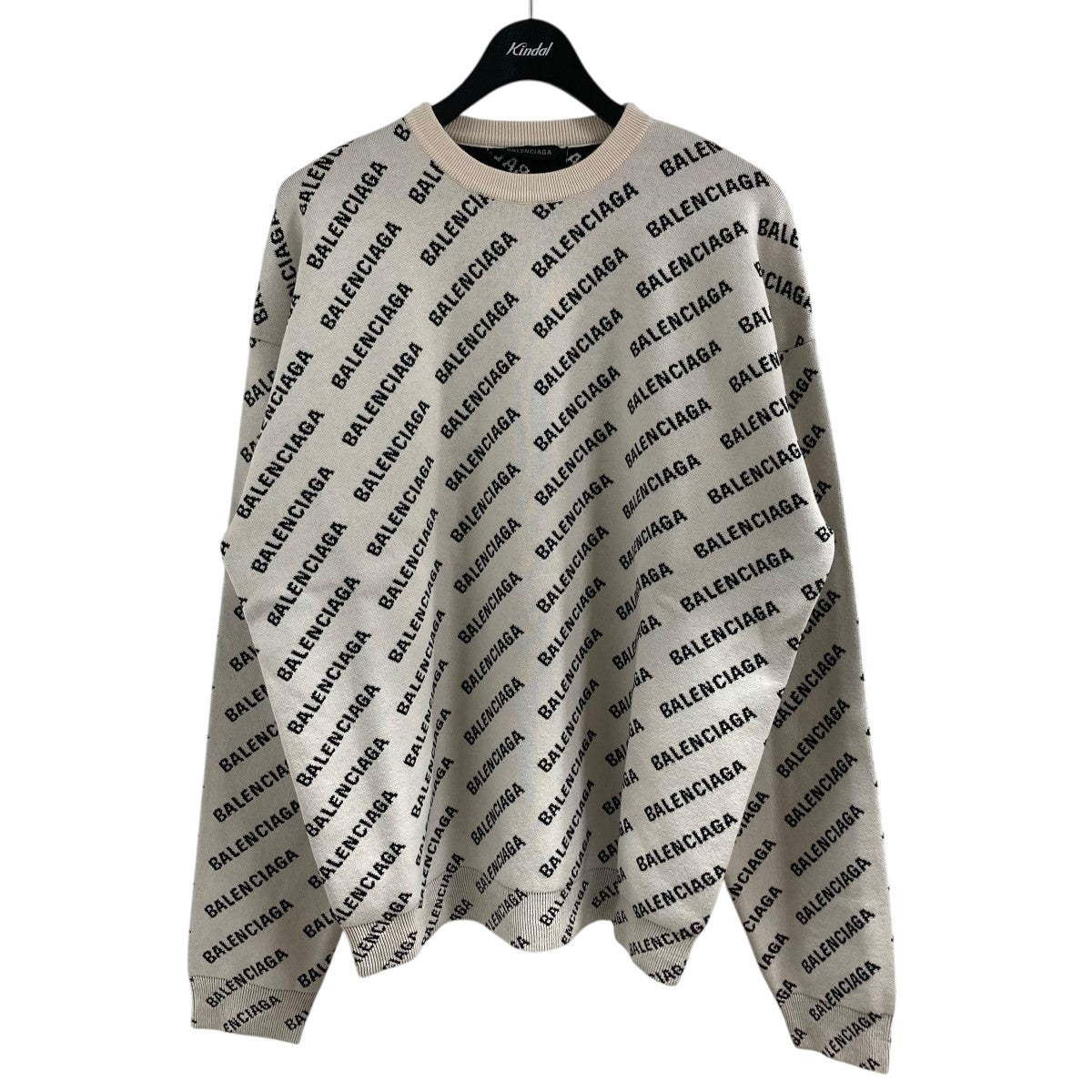 正規 18AW BALENCIAGA バレンシアガ 総柄ロゴ ニット BALENCIAGA(バレンシアガ) ロゴ総柄ニット 702952 ベージュ サイズ S
