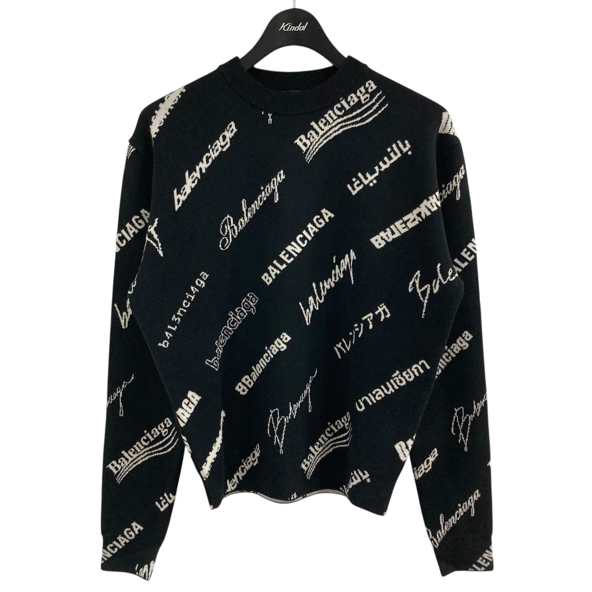 正規品 BALENCIAGA ジャガードロゴコットンオーバーサイズニット XS BALENCIAGA(バレンシアガ) ロゴ総柄ニット 724869 ブラック サイズ XS