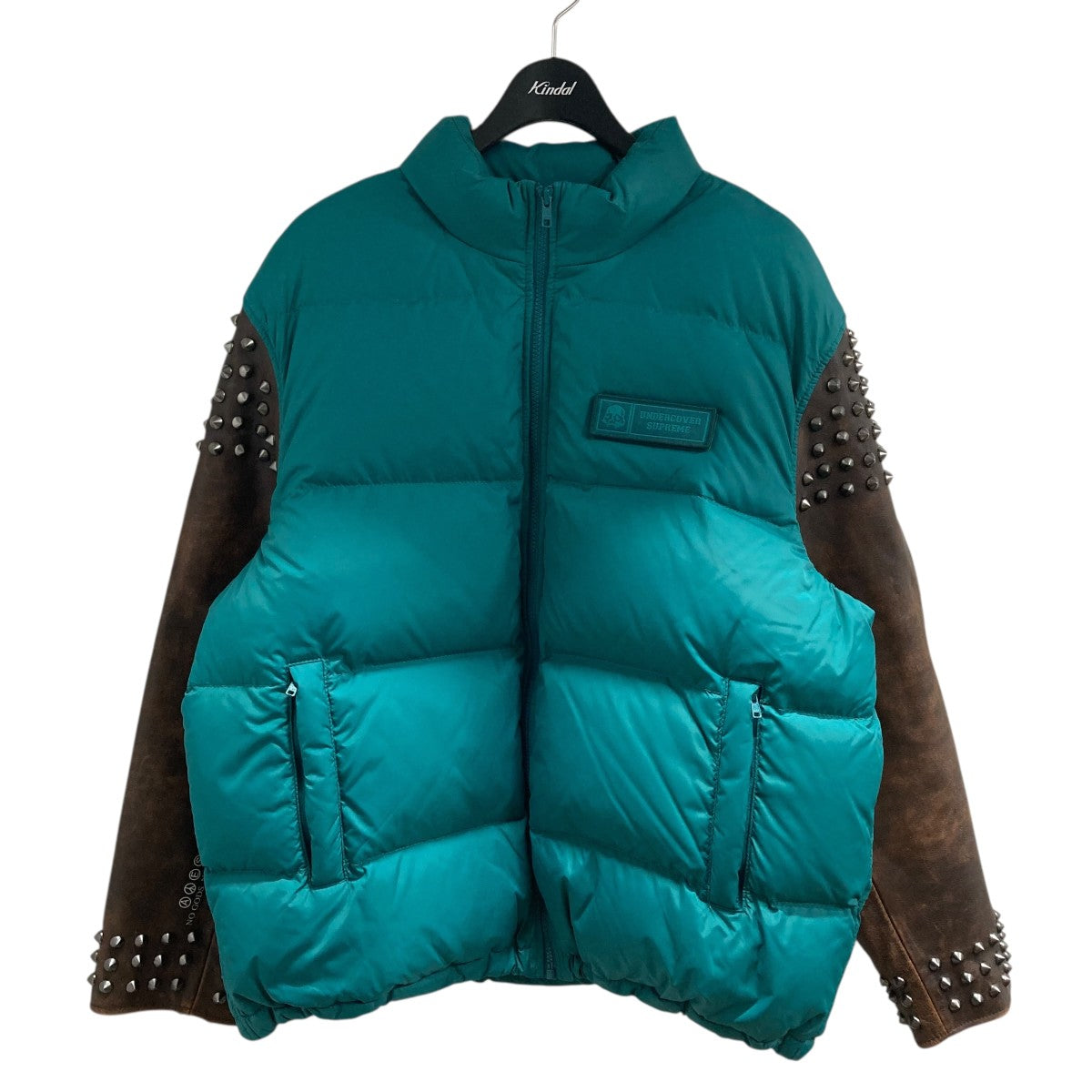 SUPREME×UNDERCOVER レザー切替スタッズダウンジャケット ブルー 