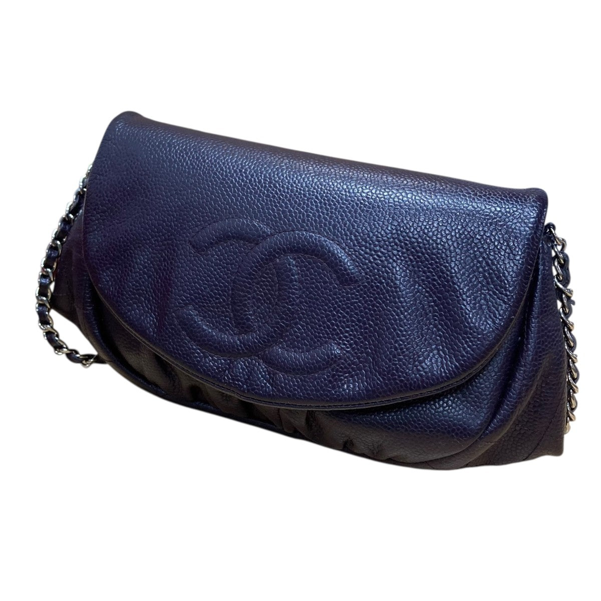 ーハーフムーン キャビアスキン チェーンハンドバッグ
