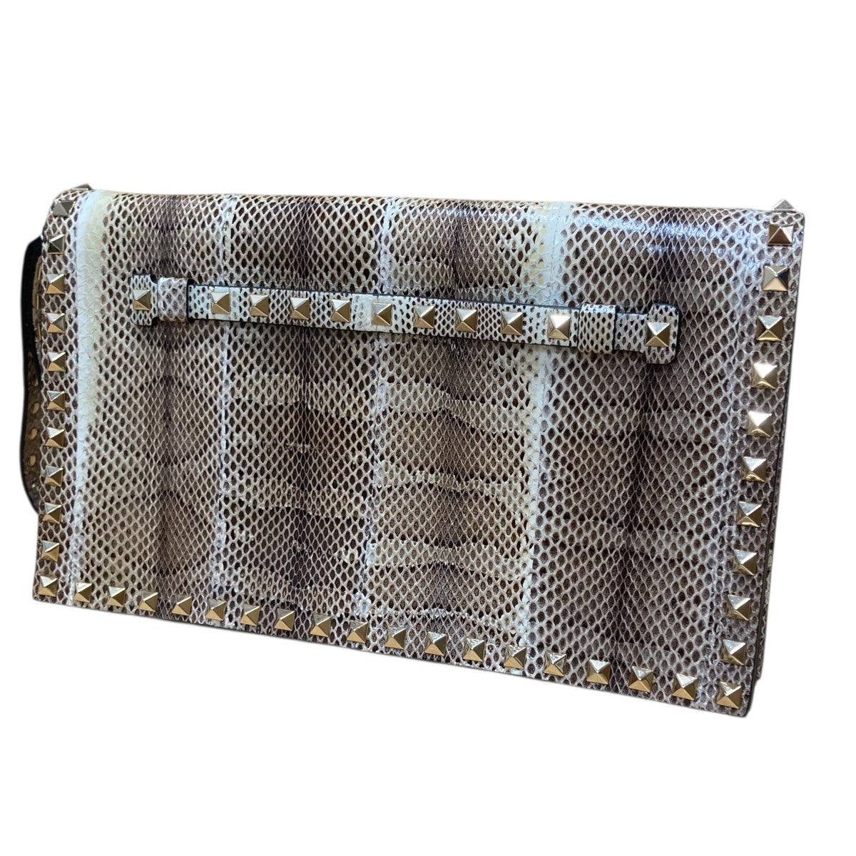 VALENTINO(ヴァレンチノ) パイソンクラッチバッグ ベージュ×グレー
