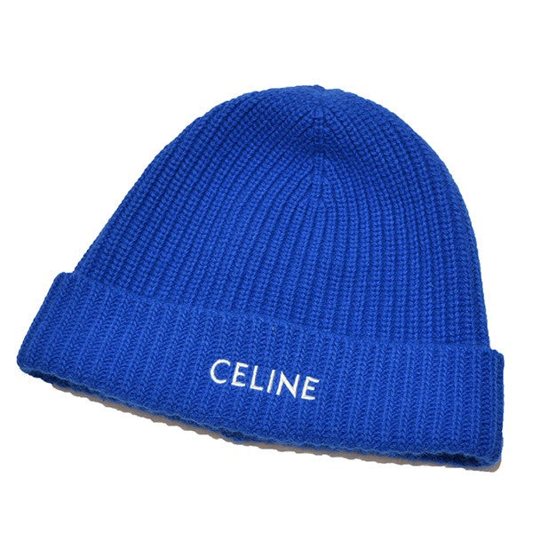 CELINE(セリーヌ) ロゴ刺繍ニットキャップ ビーニー 2A41L734L ブルー ...