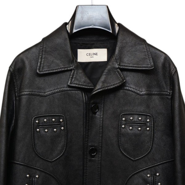 CELINE 2020AW ソフトラムスキンスタッズストレートレザージャケット 686269 古着・中古-3枚目のアイテム画像