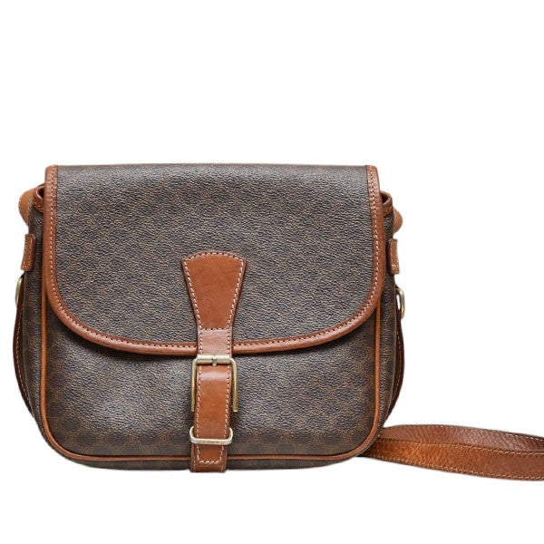 CELINE セリーヌ　マカダム　レザー　ショルダーバッグ　フラップ型 マカダム柄フラップショルダーバッグM12 ブラウン×キャメル