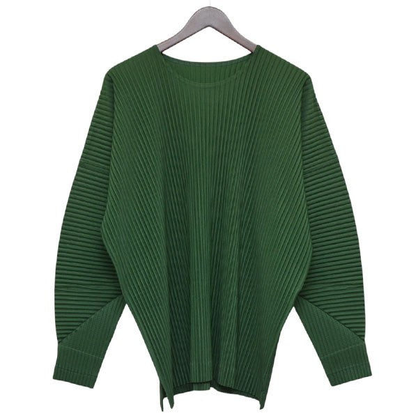 クルーネックプリーツロングスリーブTシャツ