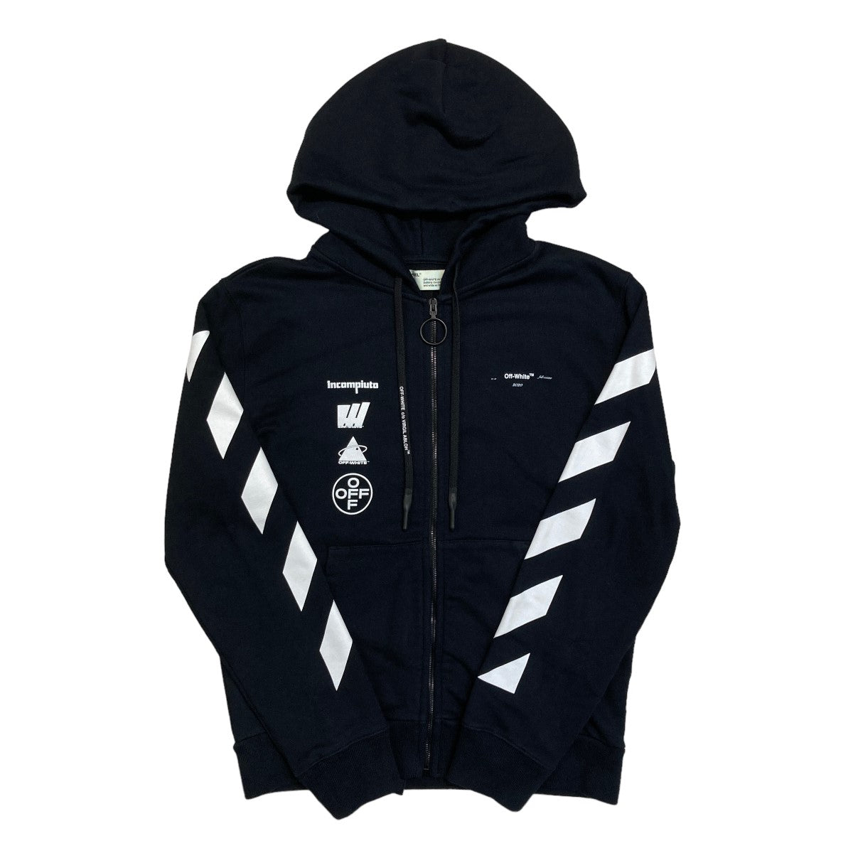 OFFWHITE(オフホワイト) MARIANA SLIM ZIPPED HOODIEプリント ジップパーカーOMBE001E19E30005  OMBE001E19E30005 ブラック サイズ S｜【公式】カインドオルオンライン ブランド古着・中古通販【kindal】