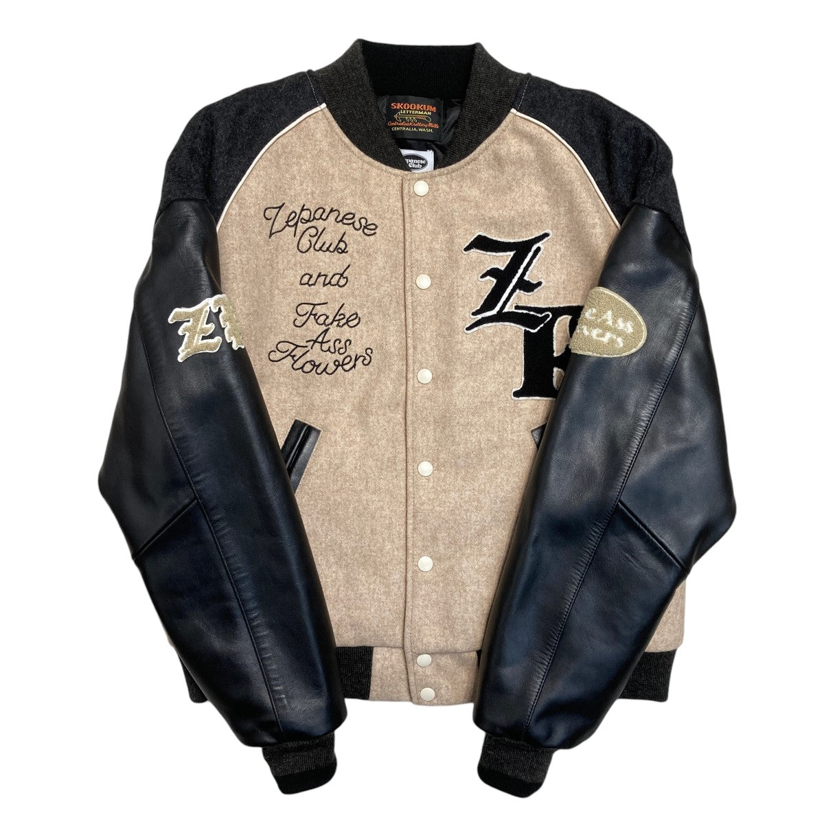 SKOOKUM×Zepanese Club×FAF 21AWAWARD JACKETアワードジャケット スタジャン ベージュ×ブラック サイズ M｜【公式】カインドオルオンライン  ブランド古着・中古通販【kindal】