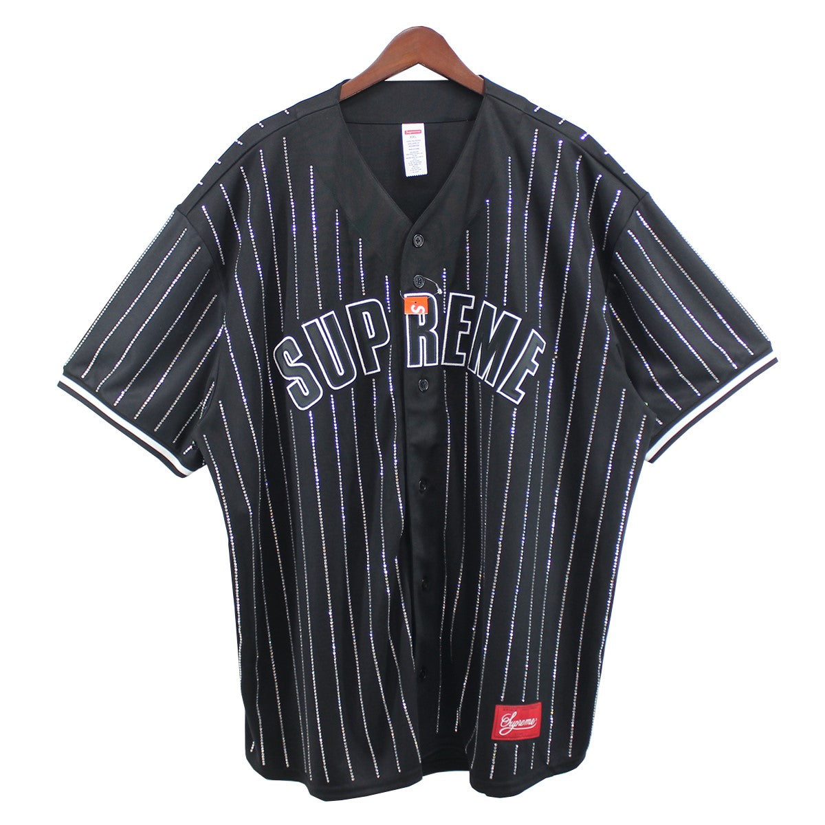 カラーブラックシュプリーム ベースボールシャツ ストライプ 黒 ブラック メンズ Sサイズ