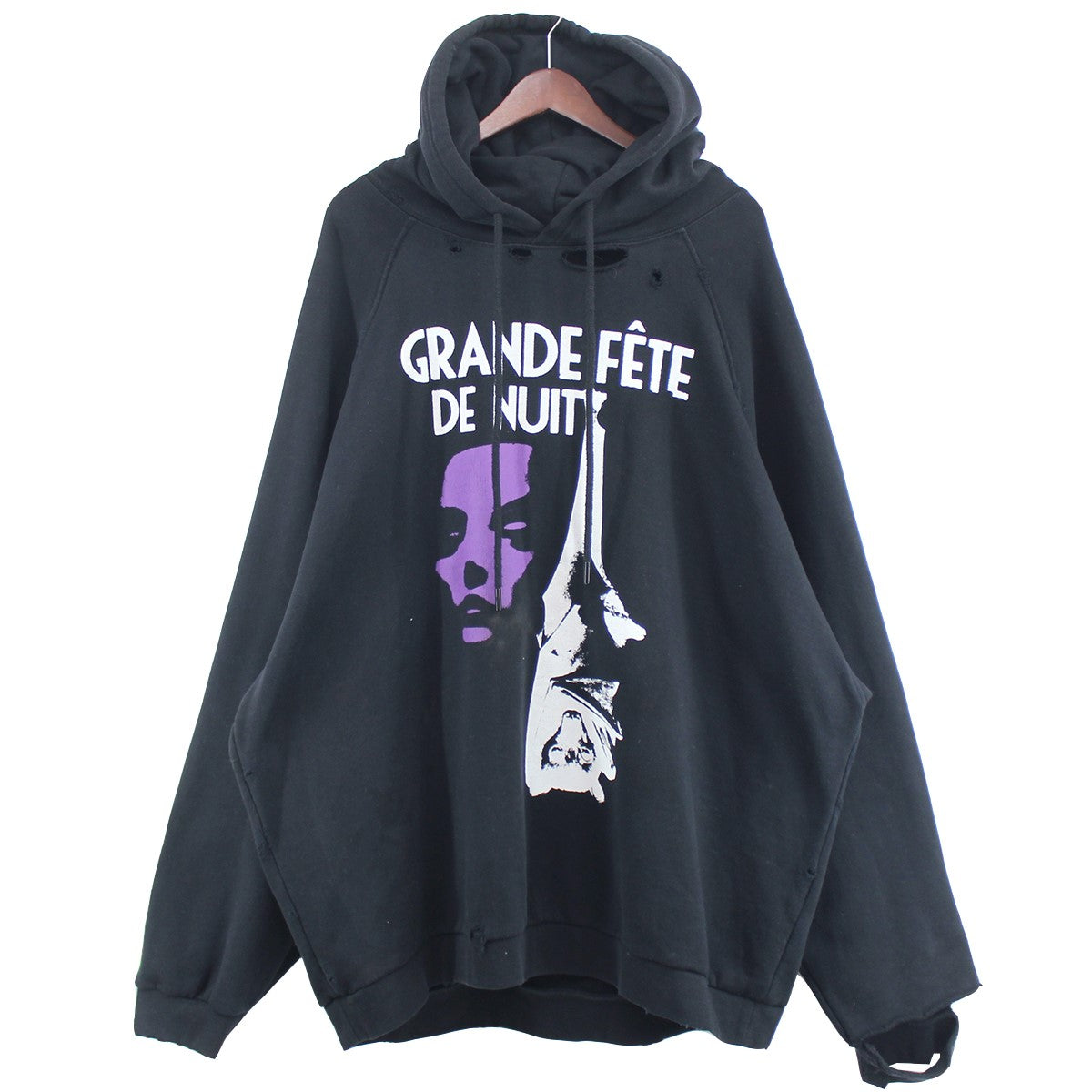 RAF SIMONS(ラフシモンズ) 22AW Destroyed oversized hoodie Grand Fete de Nu  222-M176 ブラック サイズ S(オーバーサイズ)｜【公式】カインドオルオンライン ブランド古着・中古通販【kindal】