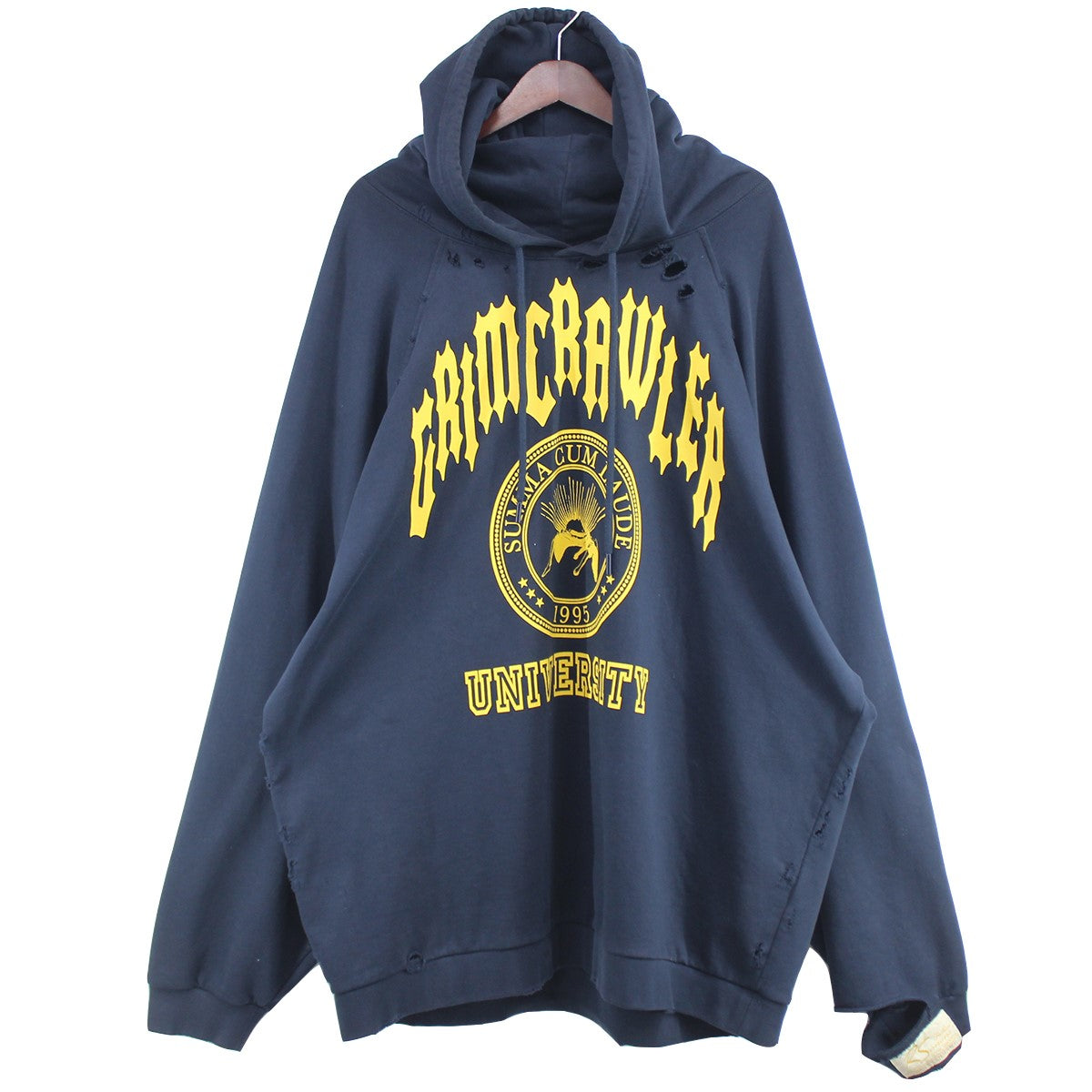 RAF SIMONS(ラフシモンズ) 22SS Destroyed Oversized Hoodie Grimcrawler パーカー ネイビー サイズ:S(オーバーサイズ) メンズ スウェット・パーカー 中古・古着