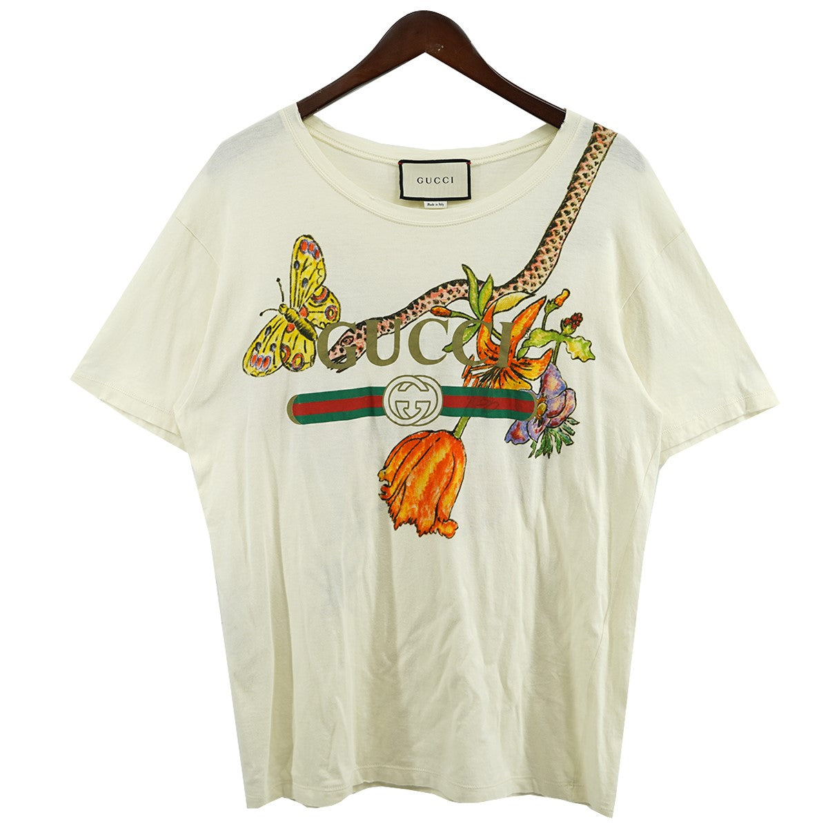 GUCCI(グッチ) ダメージ加工 フローラル ヴィンテージ ロゴ Tシャツ 492347-X3184 オフホワイト (ナチュラル調) サイズ  M｜【公式】カインドオルオンライン ブランド古着・中古通販【kindal】