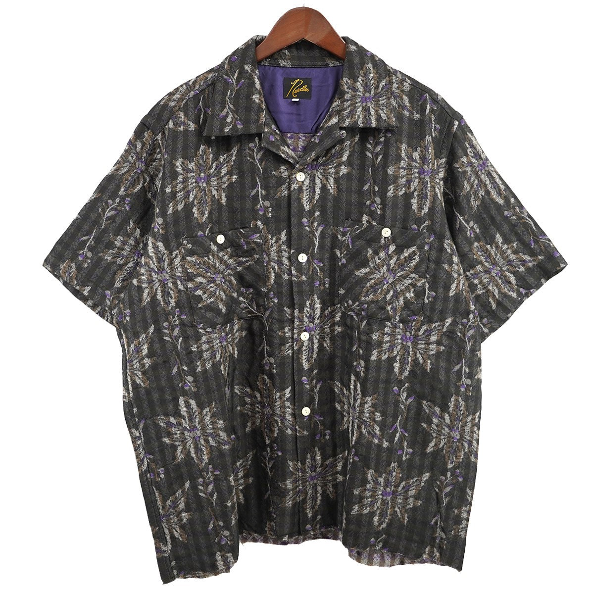 Needles(ニードルス) S／S Classic shirt Flower plaid フラワー チェック 半袖シャツ J0129  定価29700円 ブラック × パープル調 サイズ 19｜【公式】カインドオルオンライン ブランド古着・中古通販【kindal】