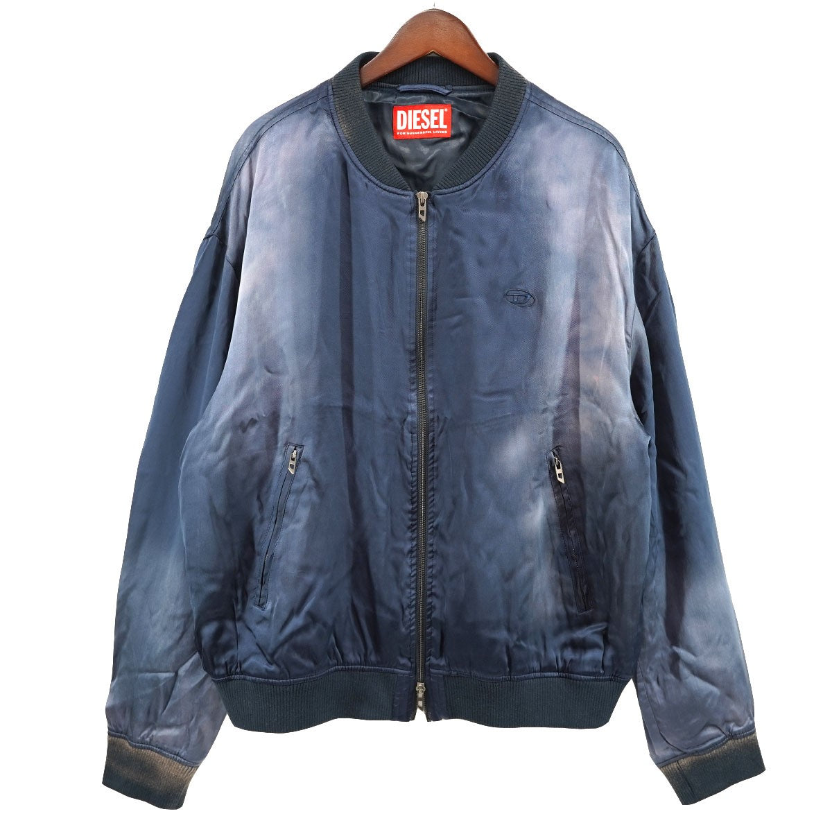 DIESEL by Glenn Martens(ディーゼル グレン・マーティンス) 24SS j-martex ロゴ フェード加工 サテン  ボンバージャケット A12014 定価72600円 ネイビー サイズ 52｜【公式】カインドオルオンライン ブランド古着・中古通販【kindal】