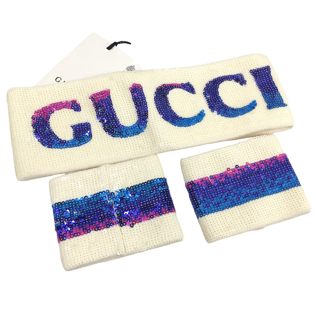 GUCCI(グッチ) SUPER SHINE シークイン ロゴ ヘアバンド リストバンド セット ブランド表記 アイボリー サイズ  M｜【公式】カインドオルオンライン ブランド古着・中古通販【kindal】