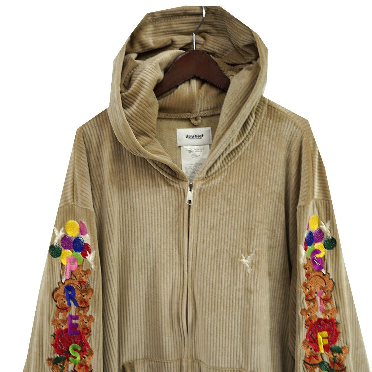 21SS CHAOS EMBROIDERY COMFY HOODIEカオス エンブロイダリー ベア 刺繍 コーデュロイベロア ジップ パーカー