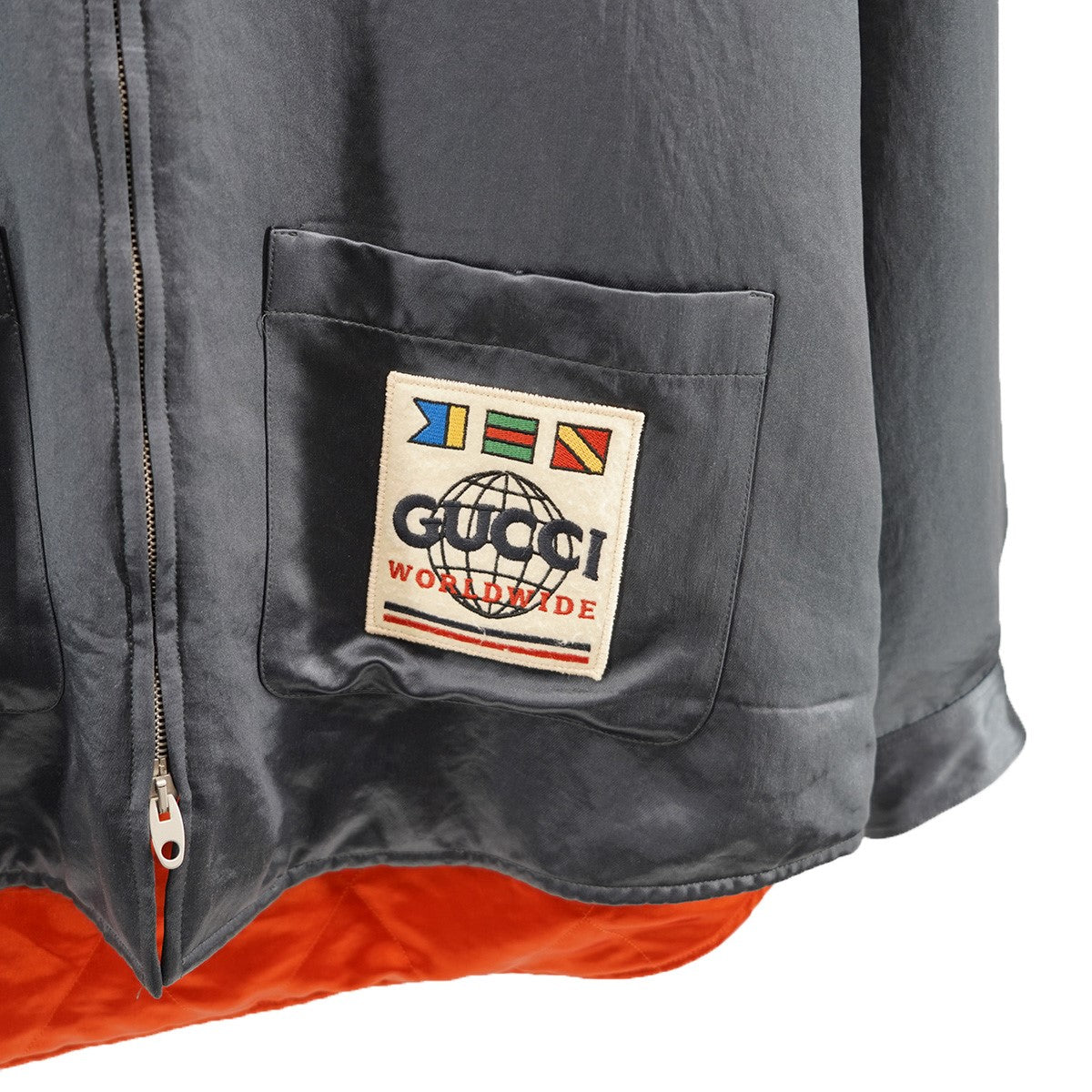 GUCCI WORLD WIDE ロゴワッペン フード付き パデッド 中綿入り ジップアップ シャツ ジャケット 古着・中古-3枚目のアイテム画像