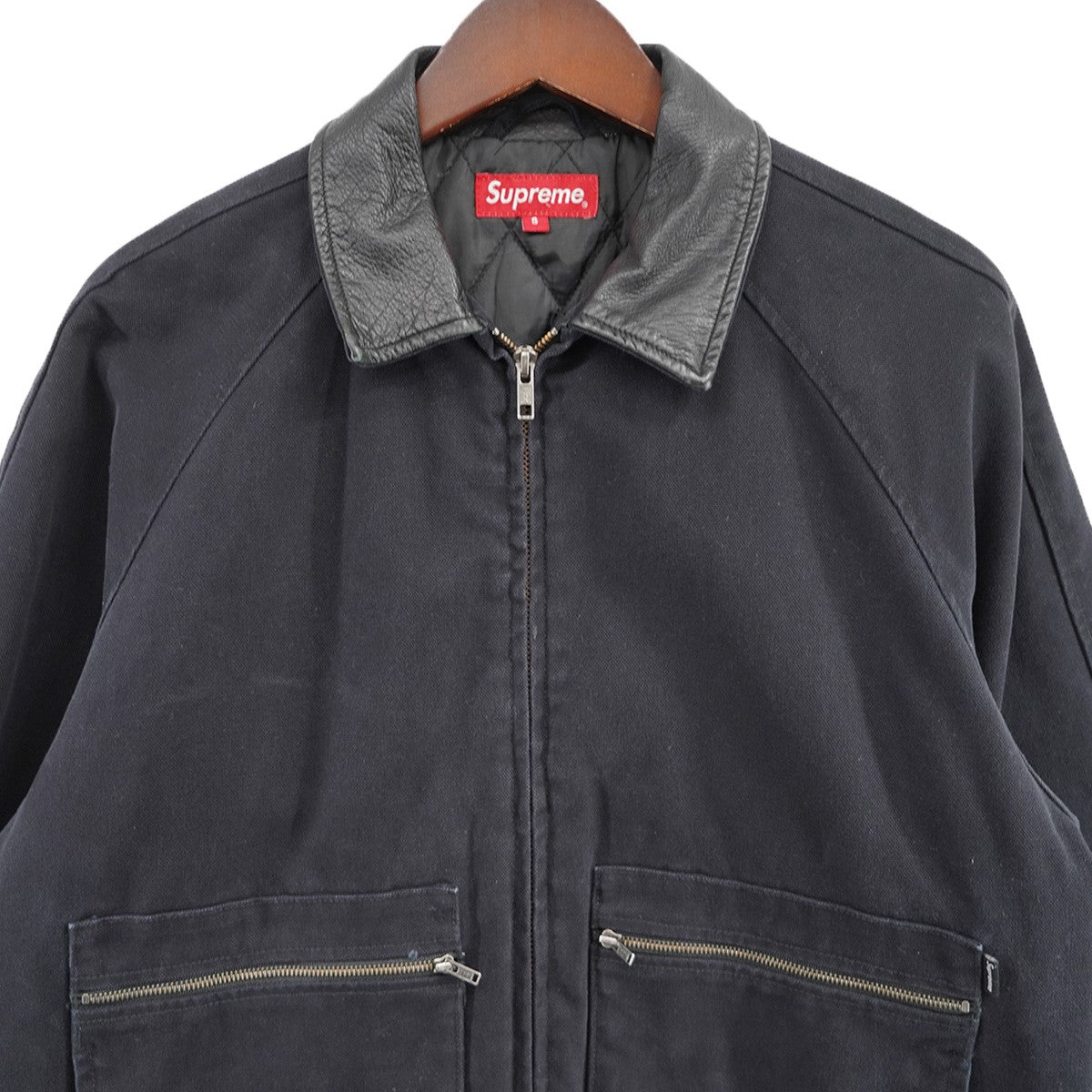 20AW Leather Collar Work Jacketレザー カラー ロゴ 裏地キルティング ワーク ジャケット