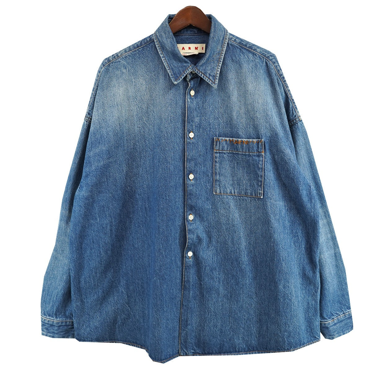 MARNI(マルニ) 24SS ウォッシュドコットンデニムシャツ ポケット ロゴ